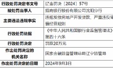 招行沈阳分行被罚20万元：因违规发放房地产开发贷款、严重违反审慎经营规则