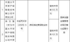 太保产险平罗支公司因跨区域经营保险业务被罚0.5万元