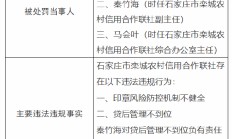 石家庄市栾城农村信用合作联社被罚140万元：因印章风险防控机制不健全 贷后管理不到位