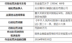 吉安稠州村镇银行被罚60万元：因重大关联交易未按规定审批 违规发放异地贷款